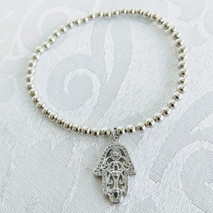 Silver balls with silver Hamsa hand